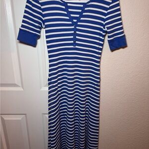 Ralph Lauren Blue and White Striped Midi Dress
